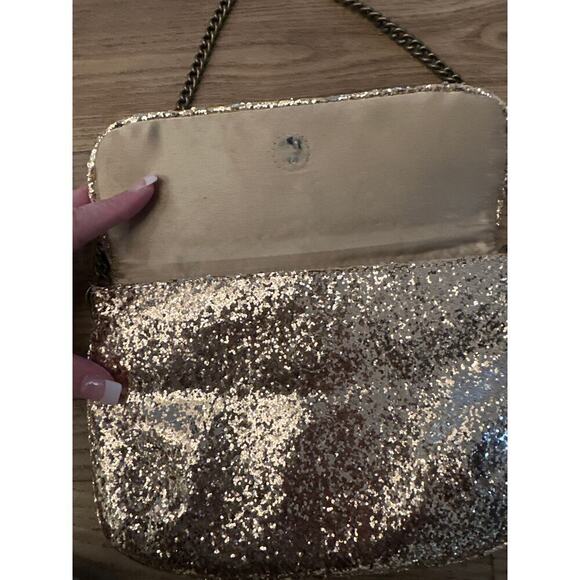 J Crew glitter chain strap handbag/evening bag in gold, magnetic closure. - Picture 4 of 5